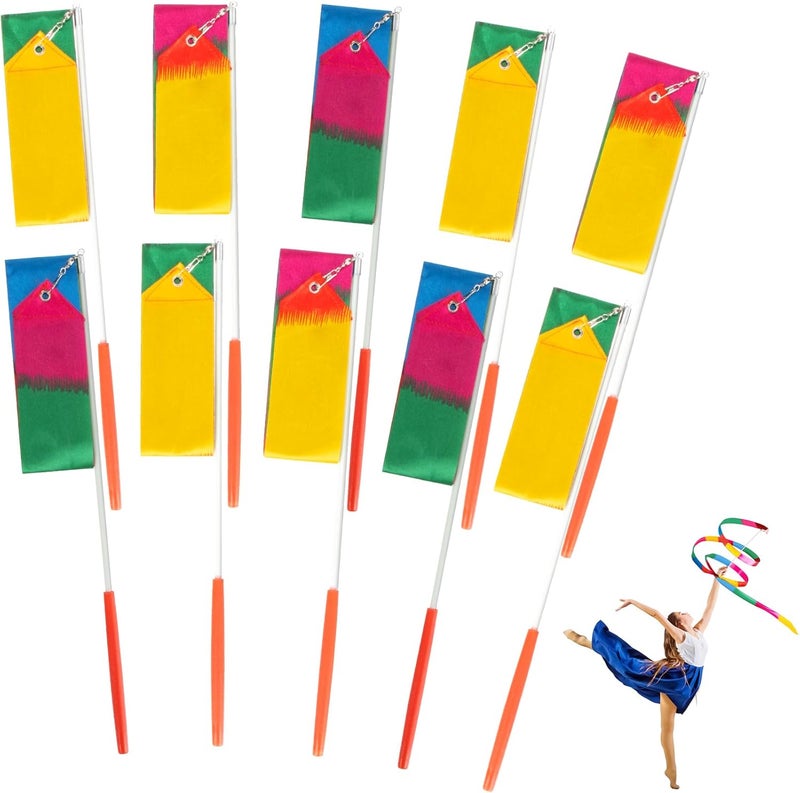 Rainflow 10PCS Dance Ribbons - Gymnastics Wand, Ribbon Dancer Stick for Artistic Dance, Gymnastics,Talent Show, Outdoor Games, Fitness, Training - Image 1